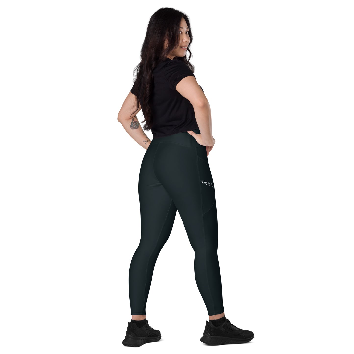 Active Leggings in (Black) with pockets -'Recycled' Soft and stretchy fabric with a mild compression feel.