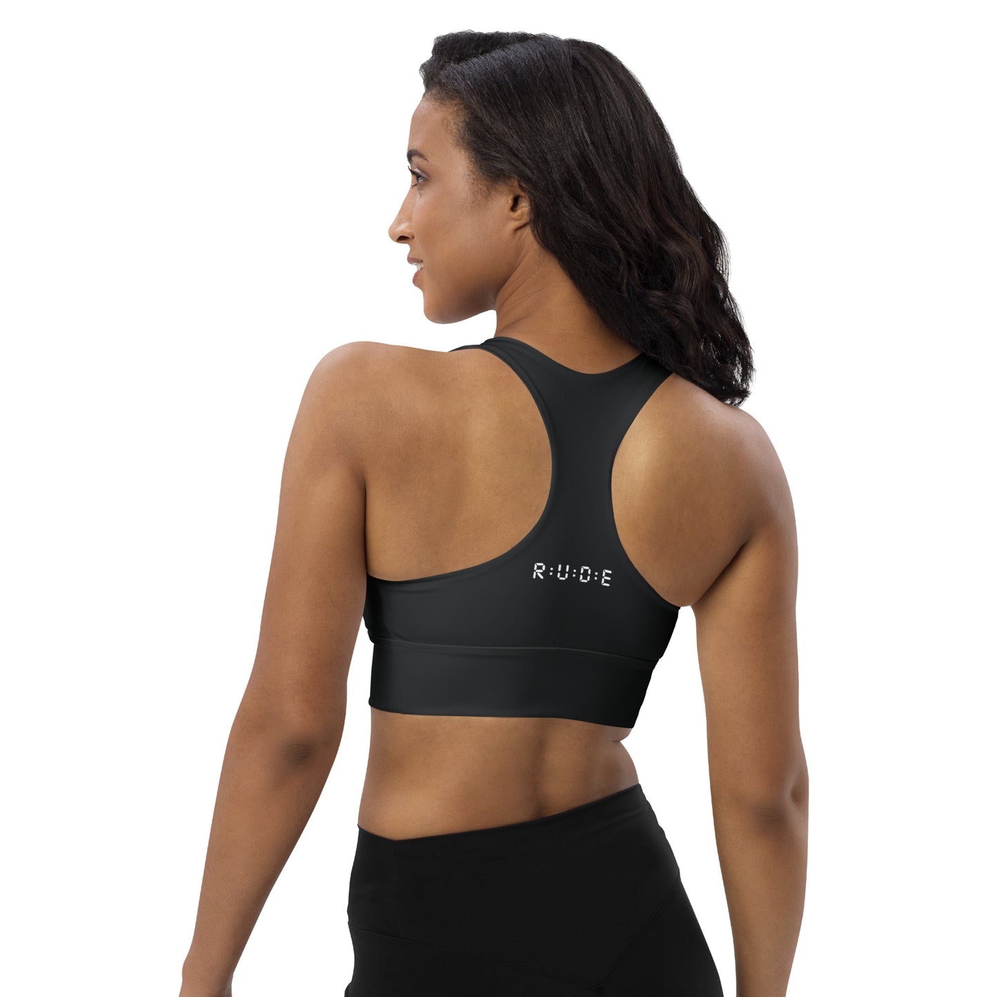 Longline black sports bra (a perfect match with our Sports Leggings).