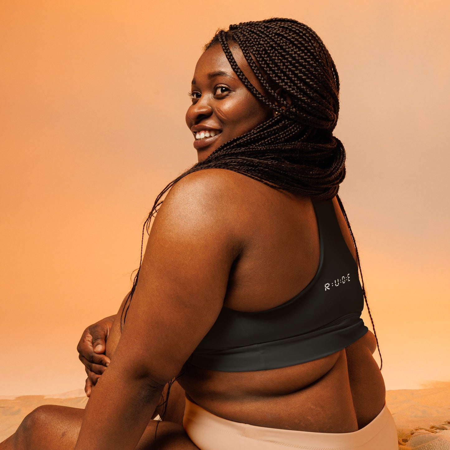 Longline black sports bra (a perfect match with our Sports Leggings).