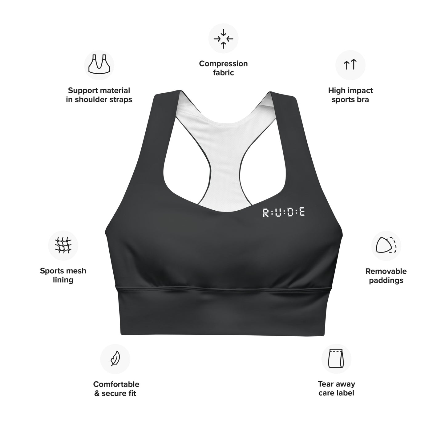 Longline black sports bra (a perfect match with our Sports Leggings).