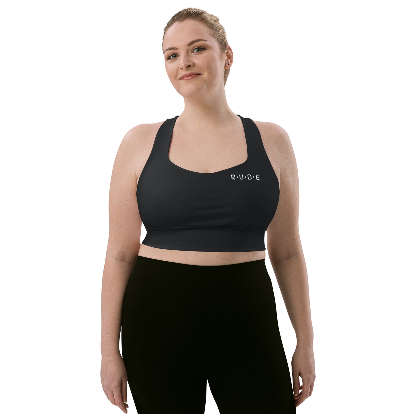 Longline black sports bra (a perfect match with our Sports Leggings).