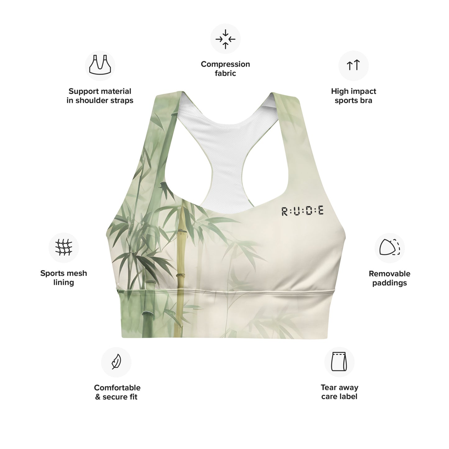 Active Longline sports bra in Bamboo pattern, a perfect match with our Active Essential Yoga Leggings.