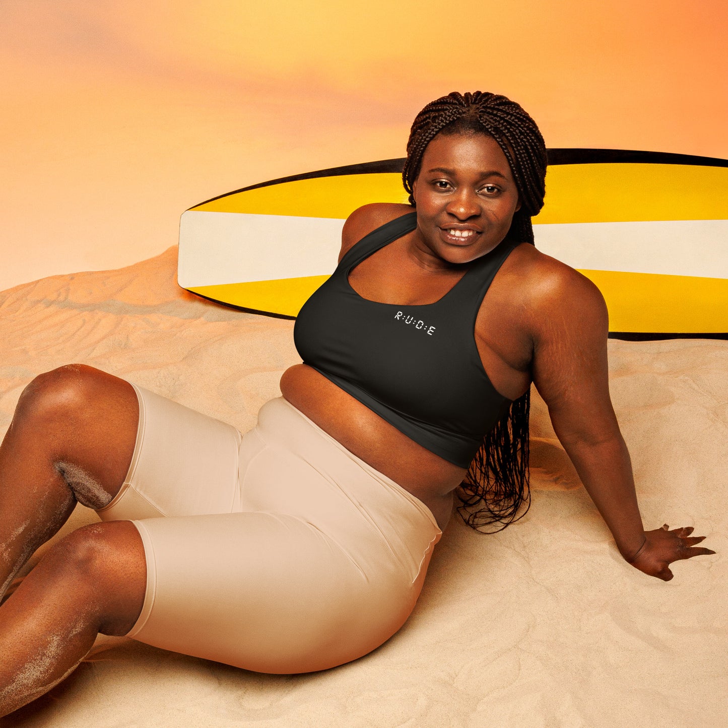 Longline black sports bra (a perfect match with our Sports Leggings).
