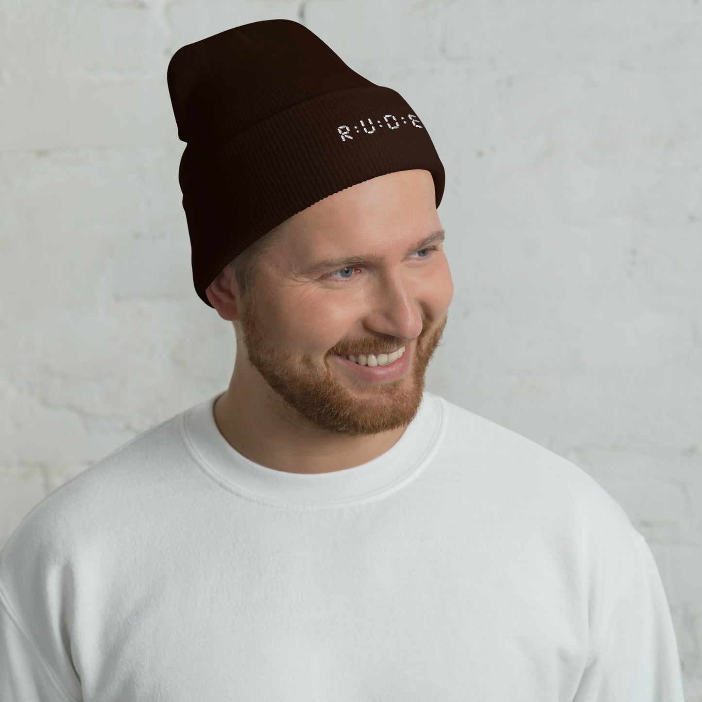 Cuffed Beanie hat. (with WHITE EMBROIDERED logo. Available in 8 colours