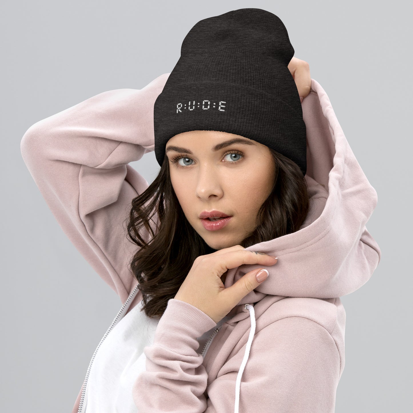 Cuffed Beanie hat. (with WHITE EMBROIDERED logo. Available in 8 colours