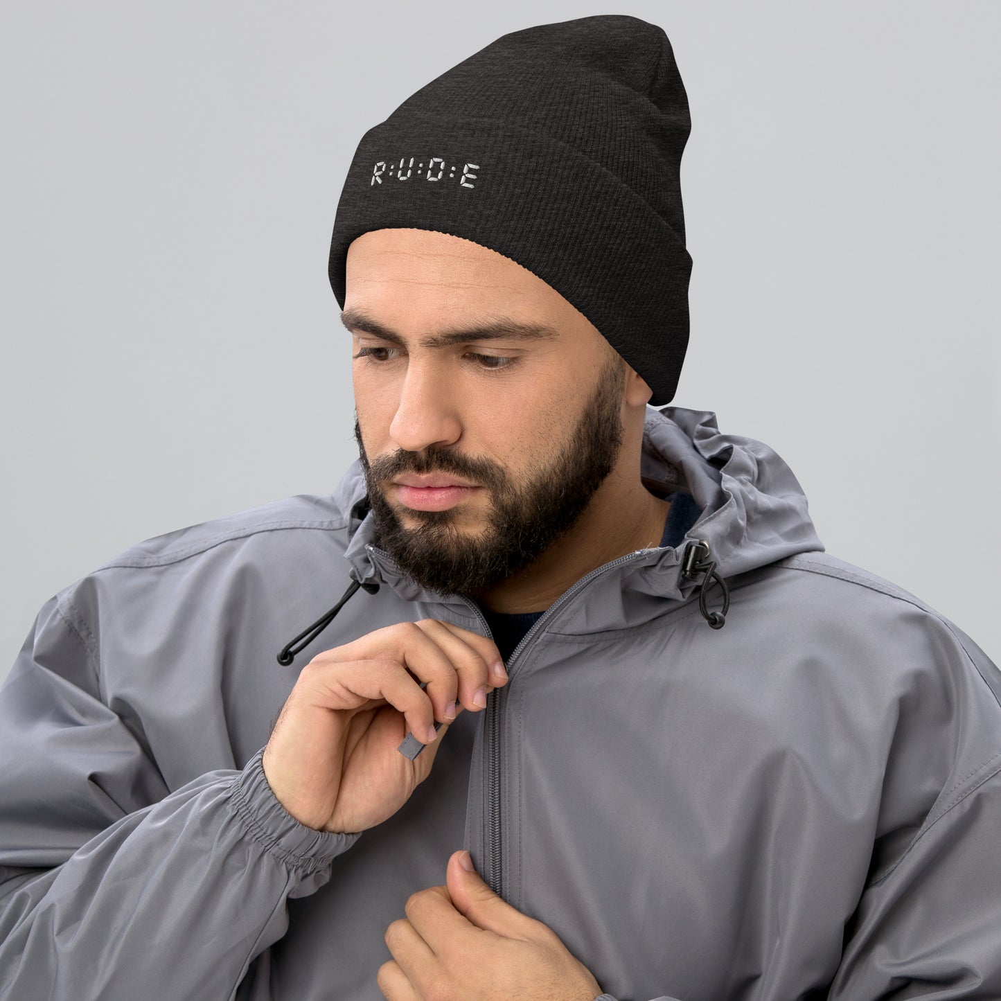 Cuffed Beanie hat. (with WHITE EMBROIDERED logo. Available in 8 colours