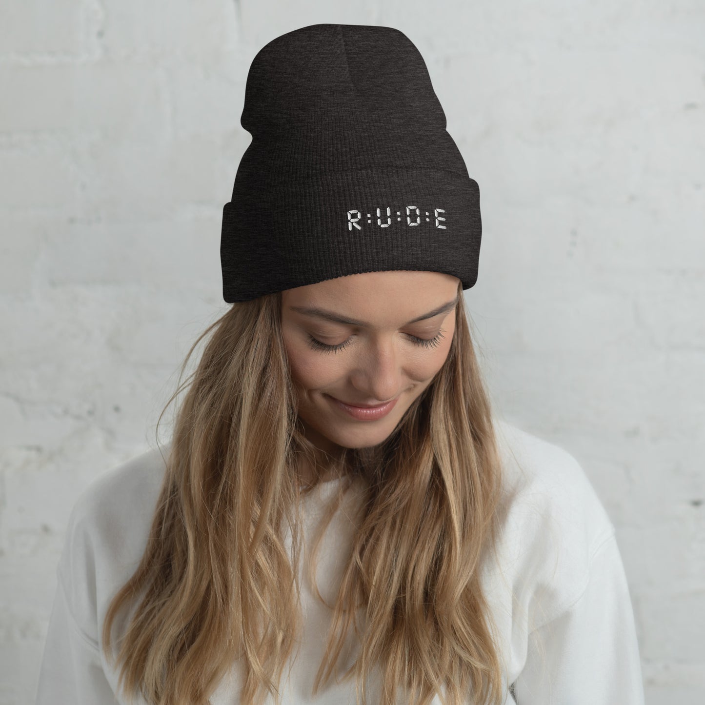 Cuffed Beanie hat. (with WHITE EMBROIDERED logo. Available in 8 colours