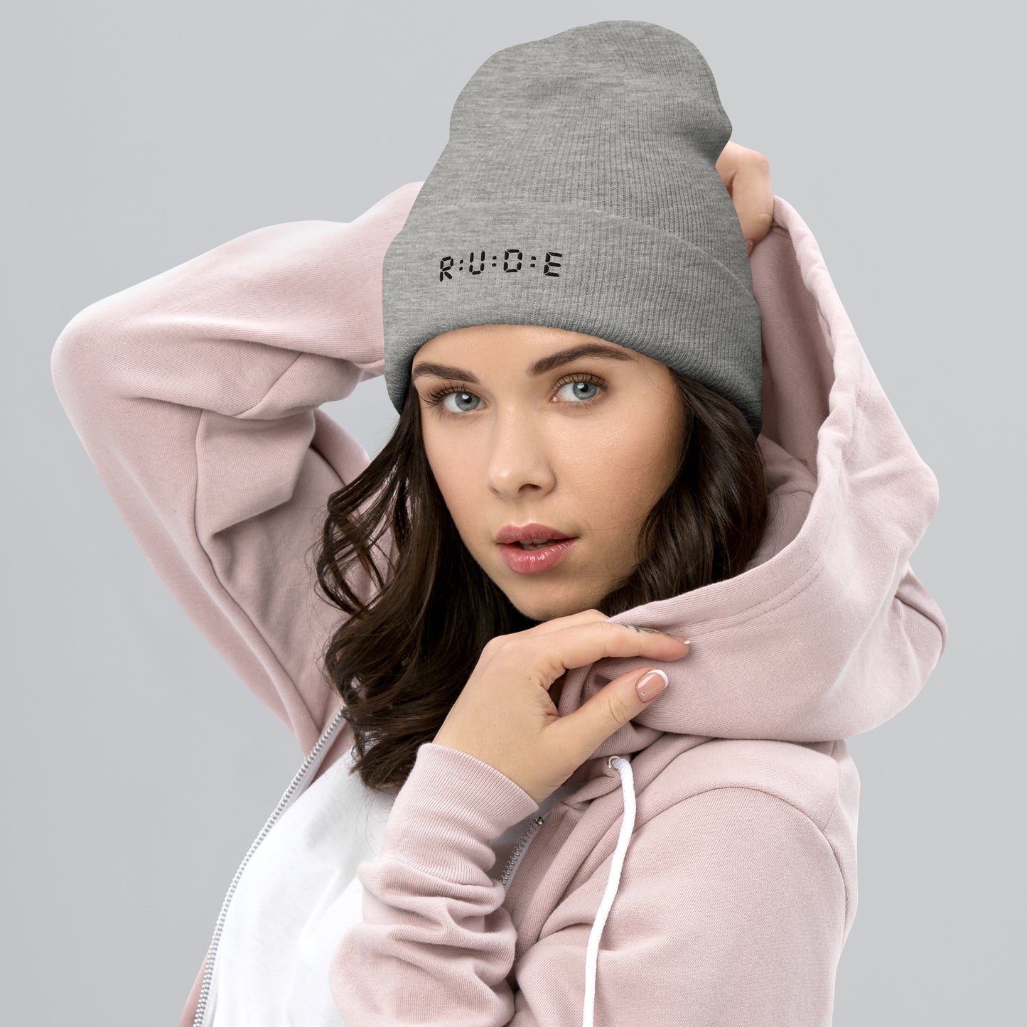 Cuffed Beanie hat. (with WHITE EMBROIDERED logo. Available in 8 colours