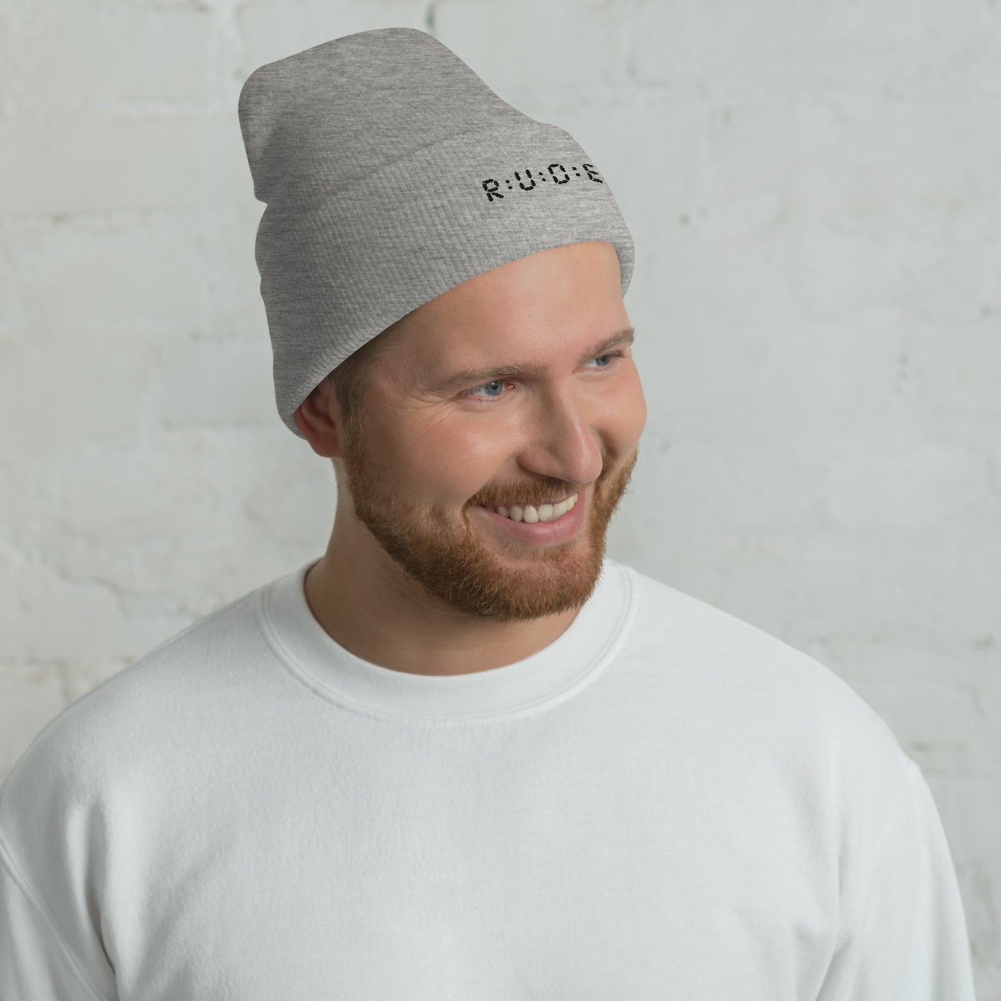 Cuffed Beanie hat. (with WHITE EMBROIDERED logo. Available in 8 colours