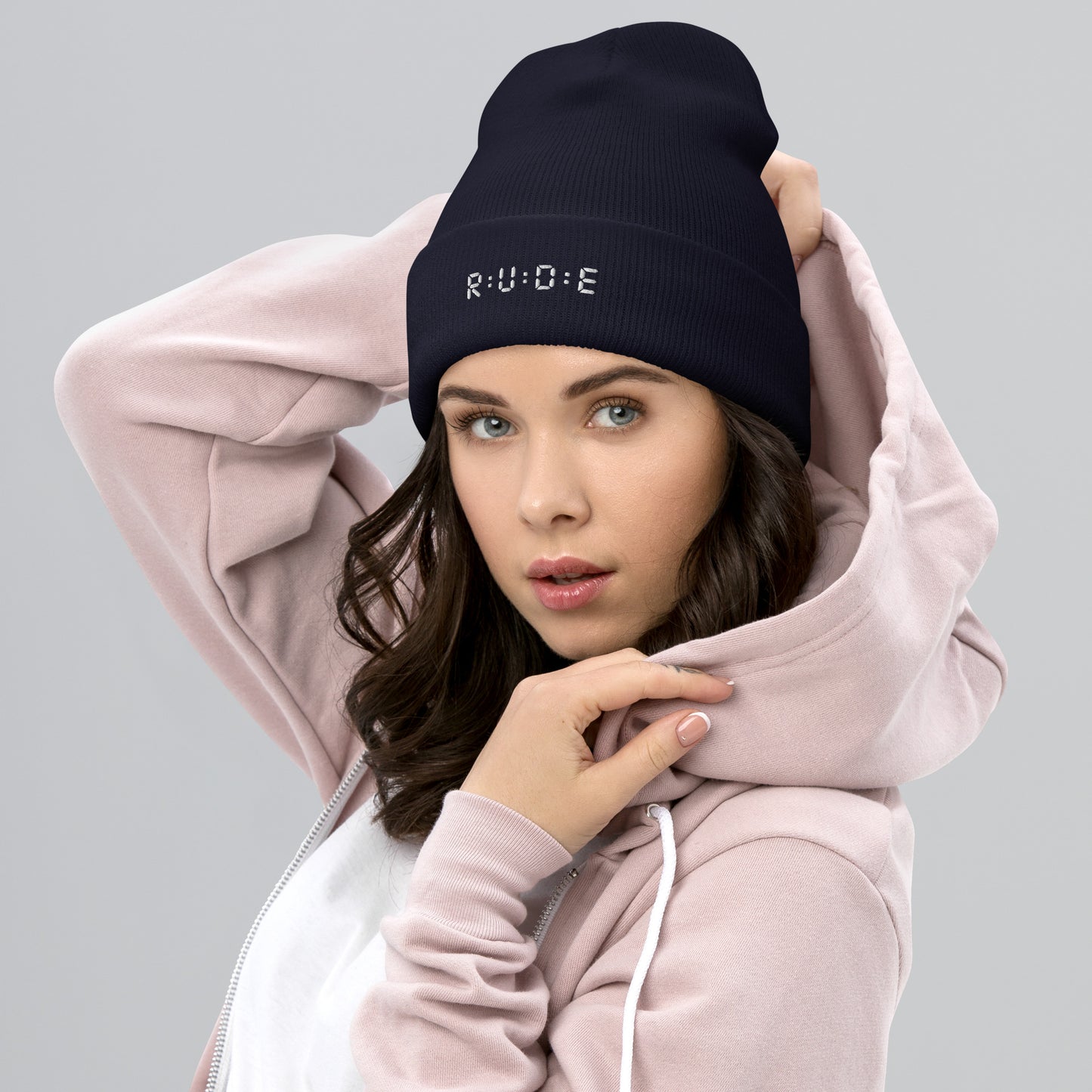 Cuffed Beanie hat. (with WHITE EMBROIDERED logo. Available in 8 colours