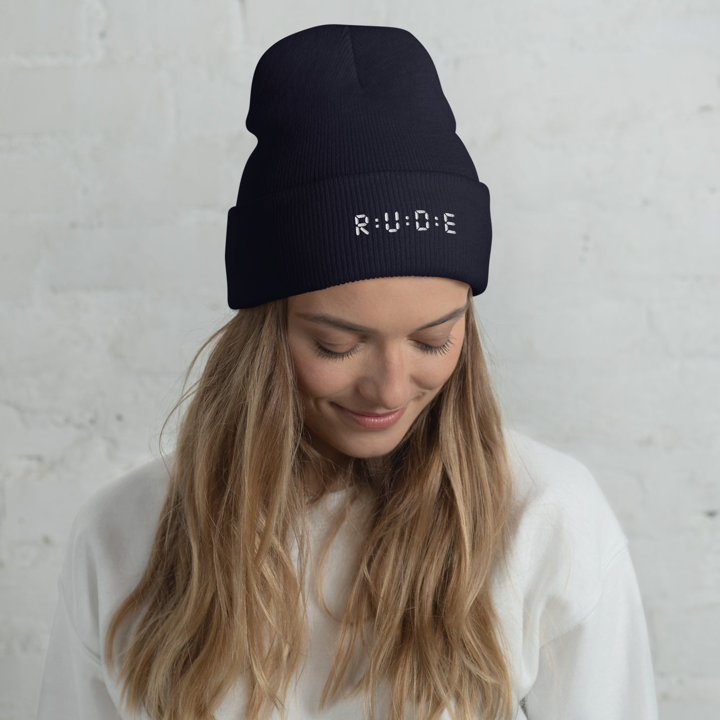 Cuffed Beanie hat. (with WHITE EMBROIDERED logo. Available in 8 colours
