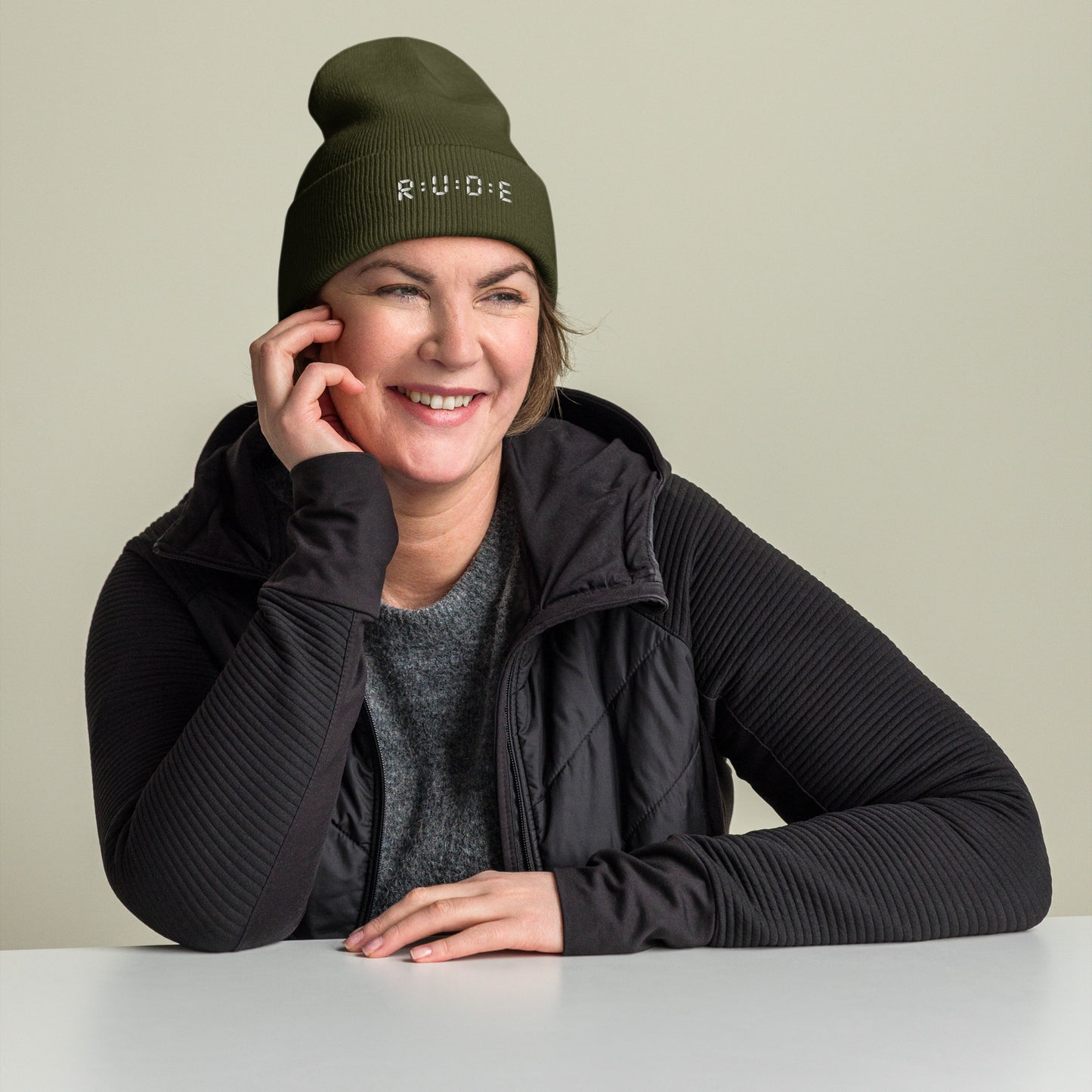 Cuffed Beanie hat. (with WHITE EMBROIDERED logo. Available in 8 colours