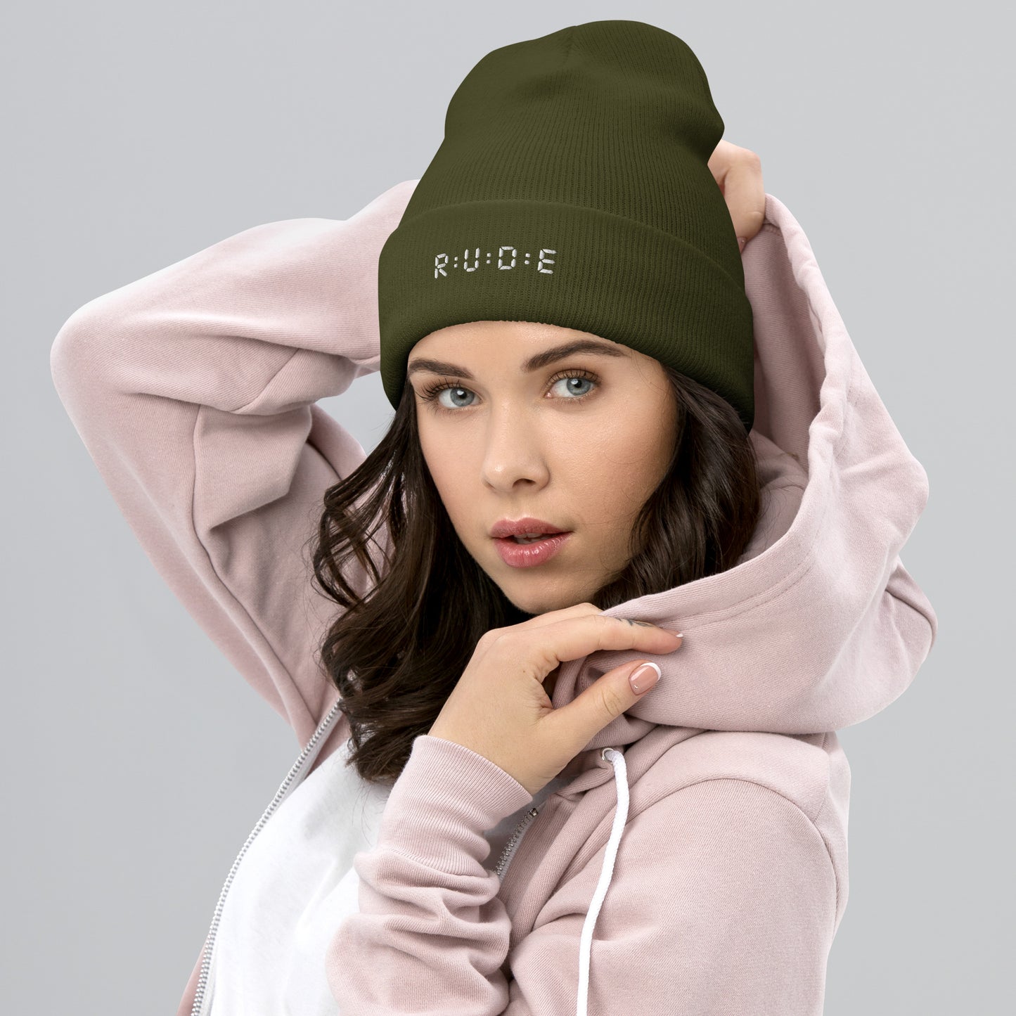 Cuffed Beanie hat. (with WHITE EMBROIDERED logo. Available in 8 colours