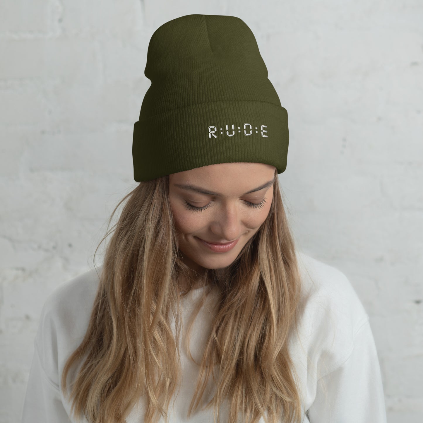 Cuffed Beanie hat. (with WHITE EMBROIDERED logo. Available in 8 colours