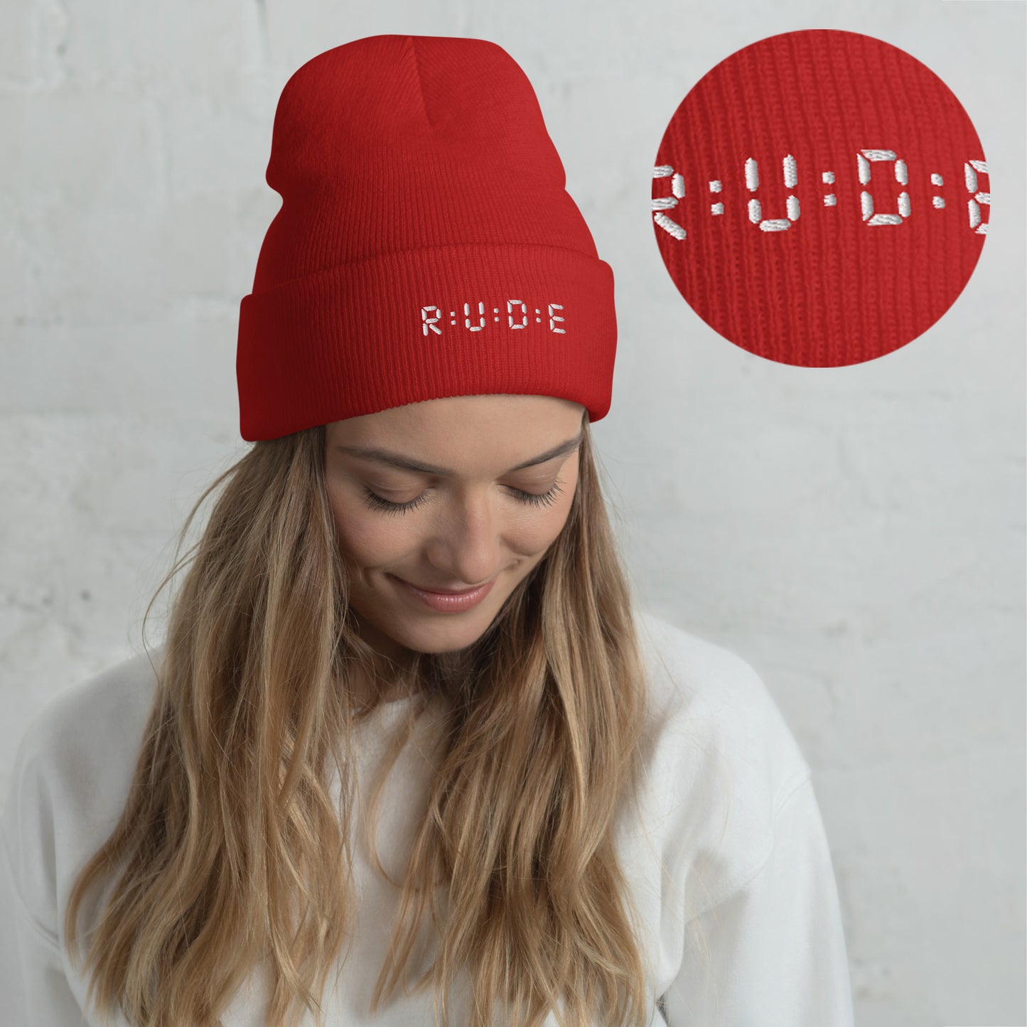 Cuffed Beanie hat. (with WHITE EMBROIDERED logo. Available in 8 colours