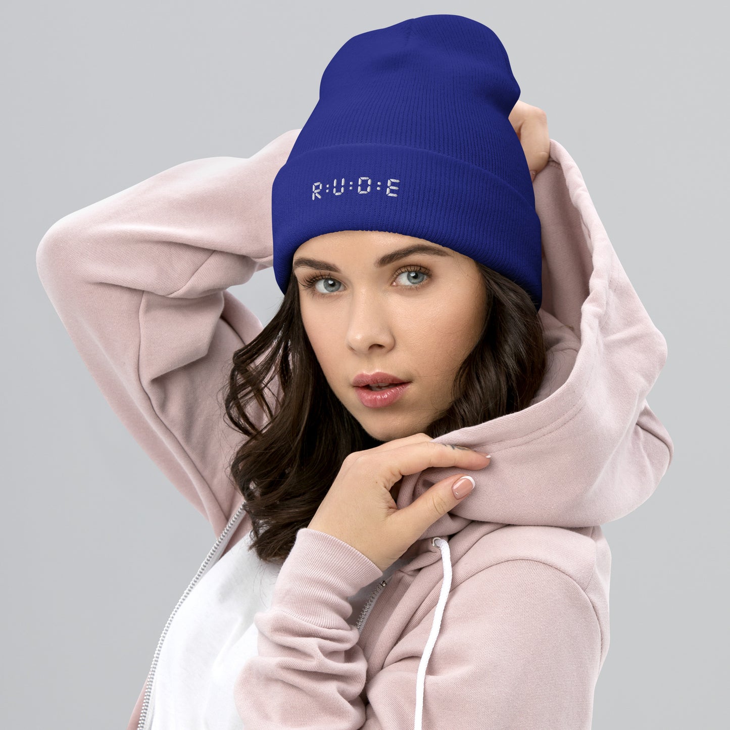Cuffed Beanie hat. (with WHITE EMBROIDERED logo. Available in 8 colours