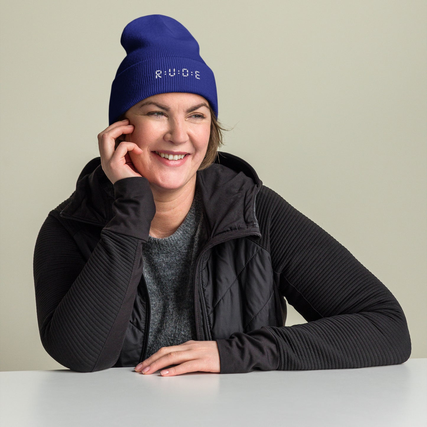 Cuffed Beanie hat. (with WHITE EMBROIDERED logo. Available in 8 colours