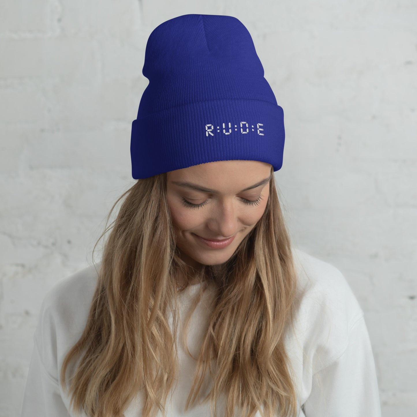 Cuffed Beanie hat. (with WHITE EMBROIDERED logo. Available in 8 colours