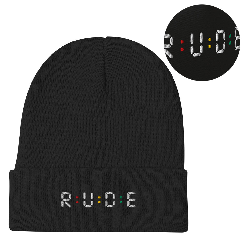 Black, one size, Cuffed Beanie Hat (MULTI COLOURED EMBROIDERED logo)