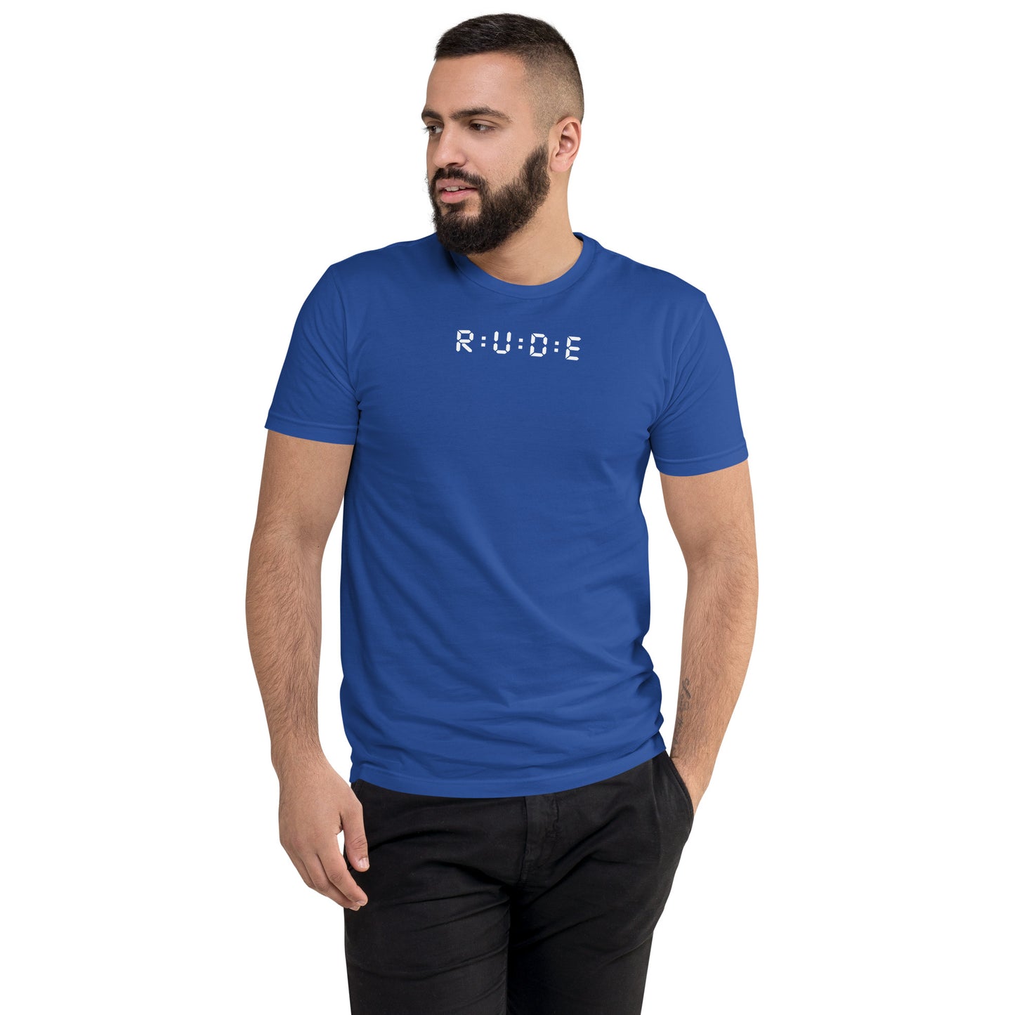Men's Short Sleeve fitted T-shirt. 100% cotton. PRINTED logo front and back. Perfect for all occasions or for working out at the gym.