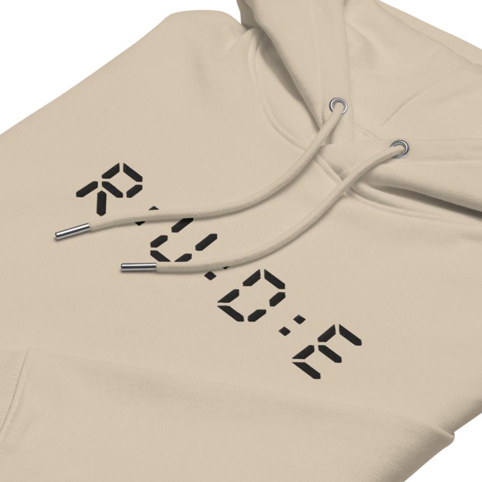 350gsm luxury cosy eco hoodie (with EMBROIDERED Black logo detail to front and printed logo to back). 85% COTTON, available in 3 colours.