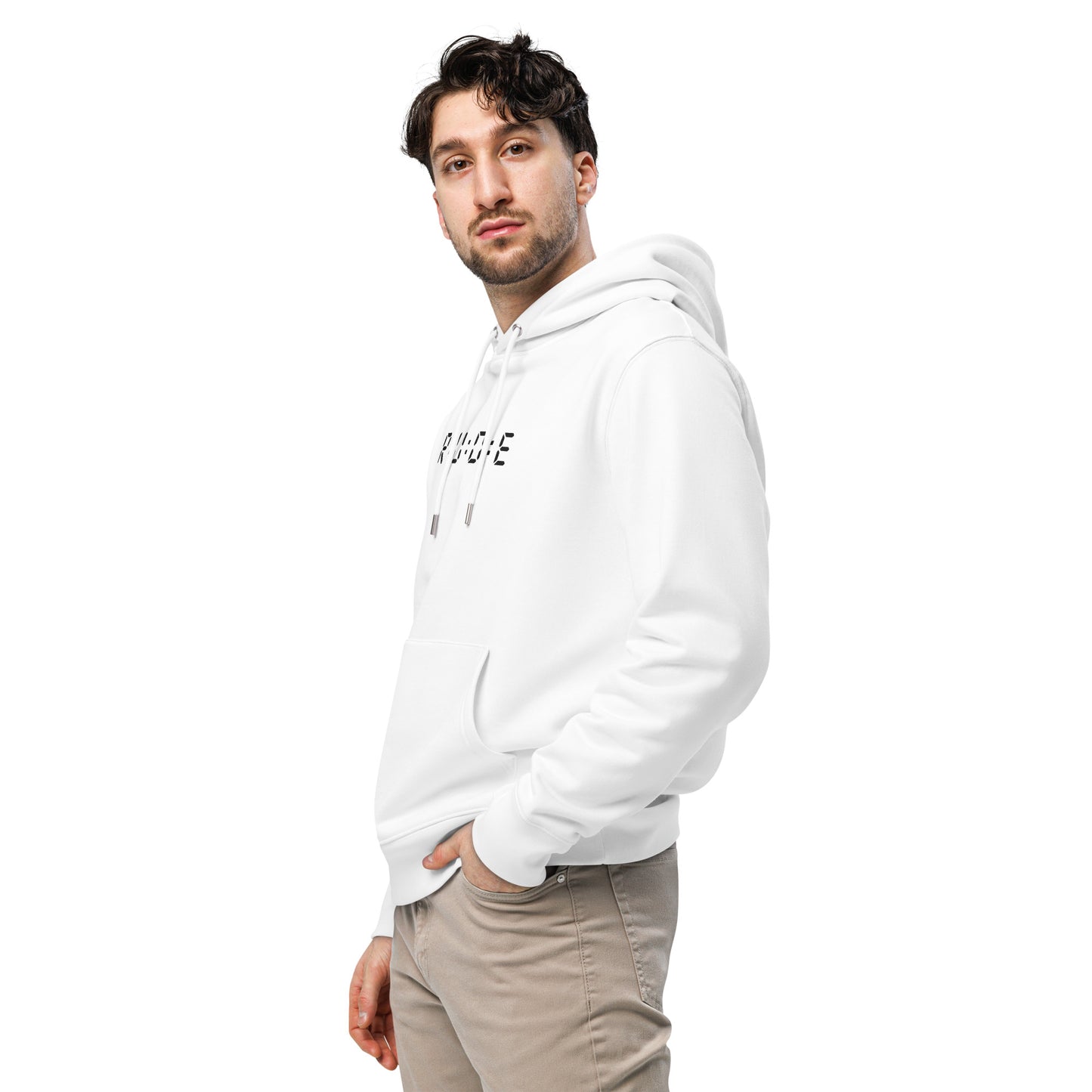 350gsm luxury cosy eco hoodie (with EMBROIDERED Black logo detail to front and printed logo to back). 85% COTTON, available in 3 colours.