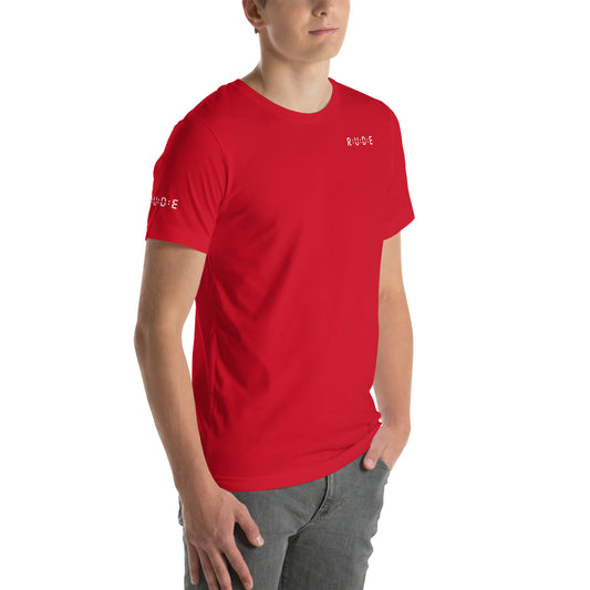 Unisex Classic T-Shirt Red Printed Logo – Rude Attire Streetwear