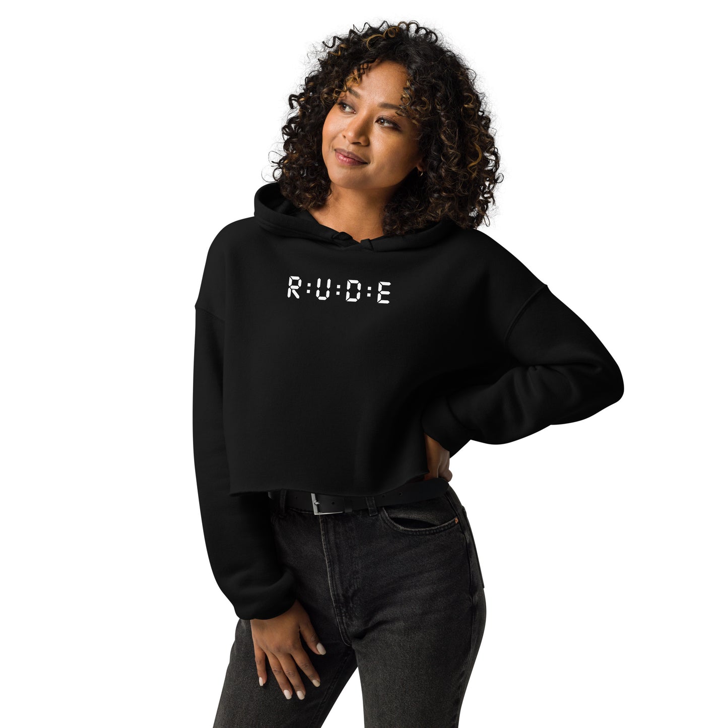 High Fashion Crop Hoodie with printed logo.