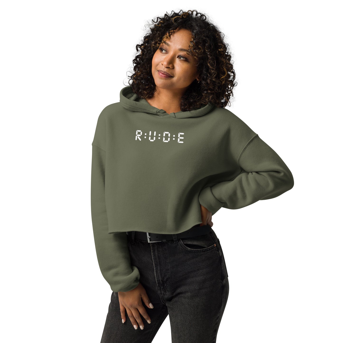 High Fashion Crop Hoodie with printed logo.