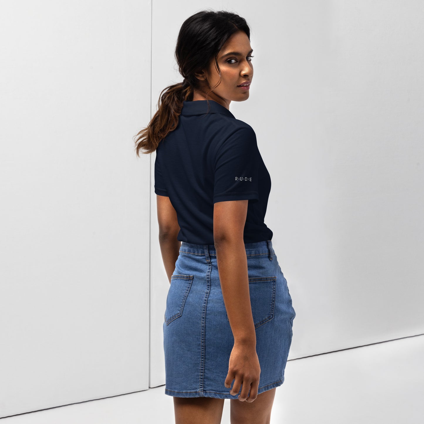 Women's pique polo shirt in navy – premium streetwear polo | Rude Attire