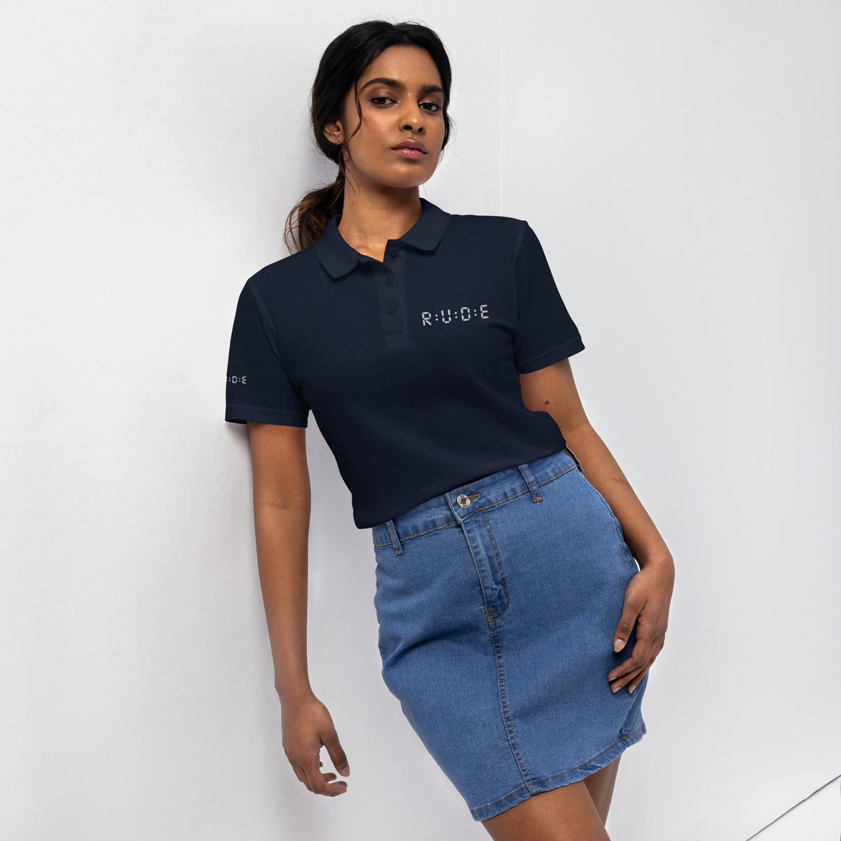Women's pique polo shirt in navy – premium streetwear polo | Rude Attire