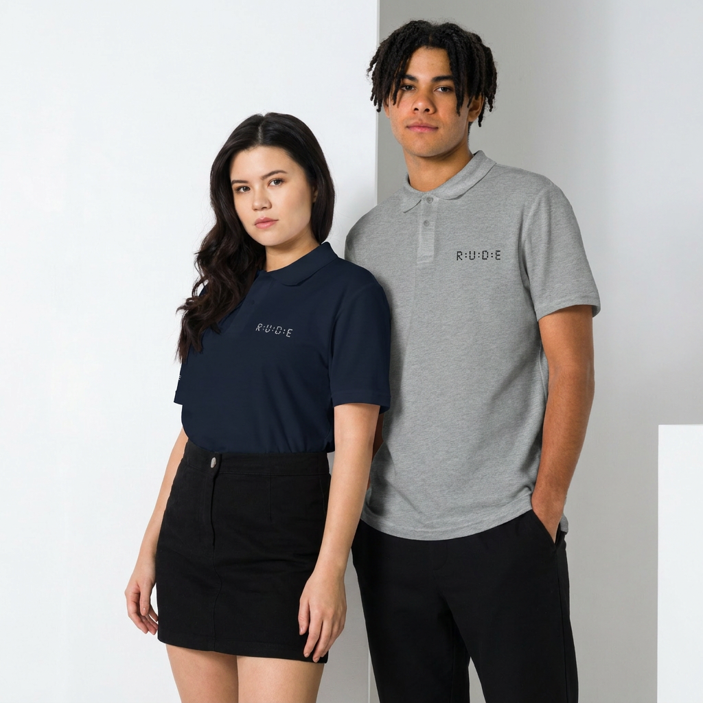 Unisex pique polo shirt in Navy and Grey – premium streetwear polo | Rude Attire