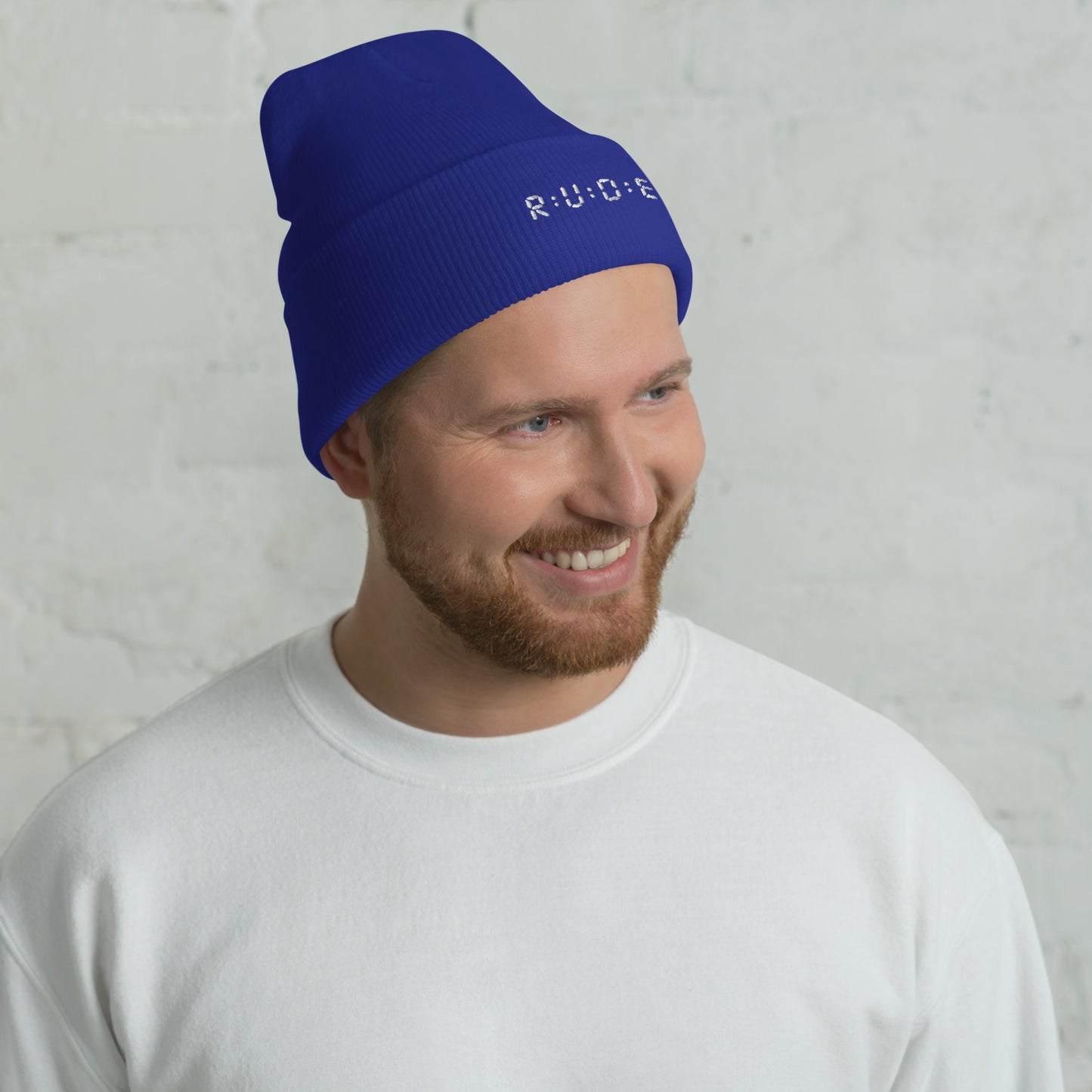 Cuffed Beanie hat. (with WHITE EMBROIDERED logo. Available in 8 colours