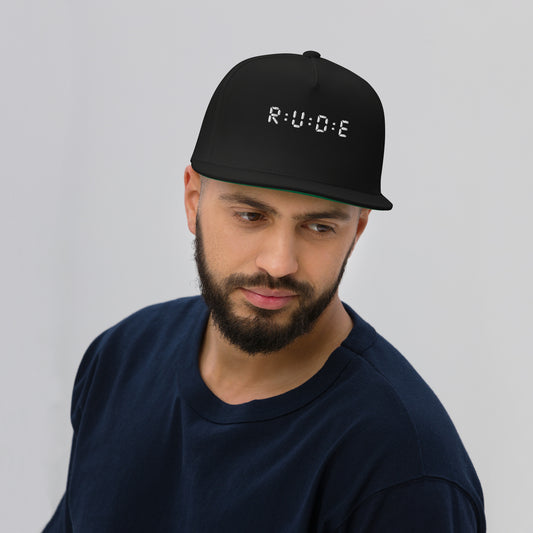 Unisex Flat Bill Cap Black Embroidered Logo – Rude Attire Snapback
