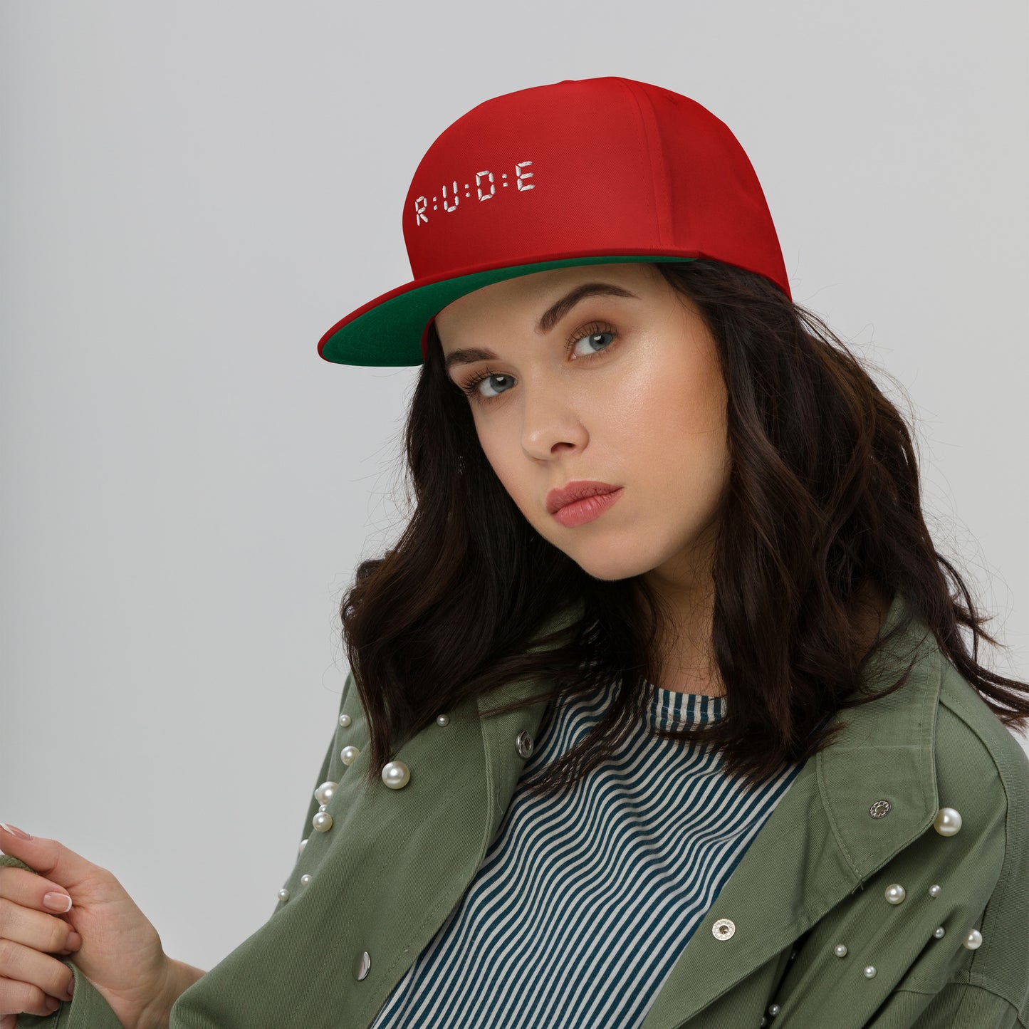 Flat Bill Cap, one size (with WHITE EMBROIDERED logo detail) available in 3 colours.