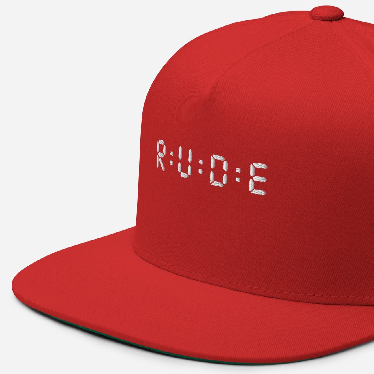 Flat Bill Cap, one size (with WHITE EMBROIDERED logo detail) available in 3 colours.