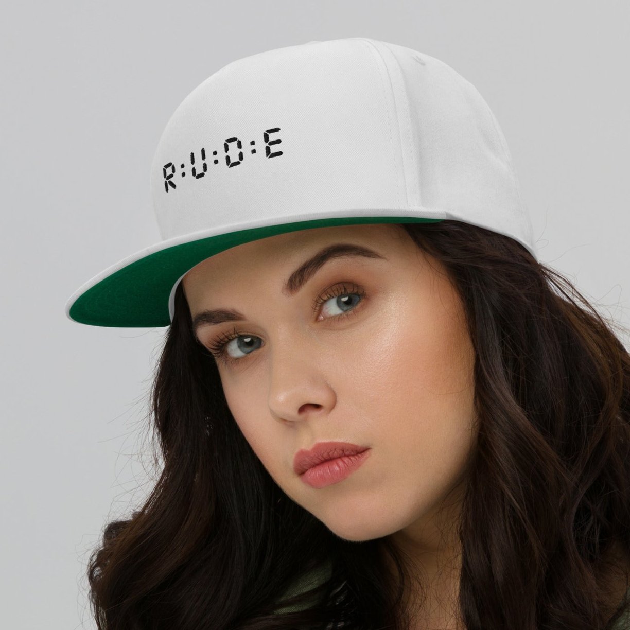 Flat Bill Cap, one size (with WHITE EMBROIDERED logo detail) available in 3 colours.