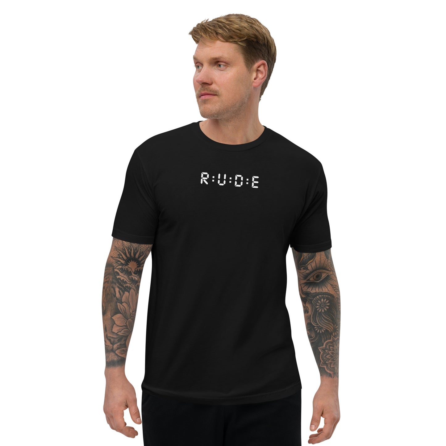 Men's Short Sleeve fitted T-shirt. 100% cotton. PRINTED logo front and back. Perfect for all occasions or for working out at the gym.