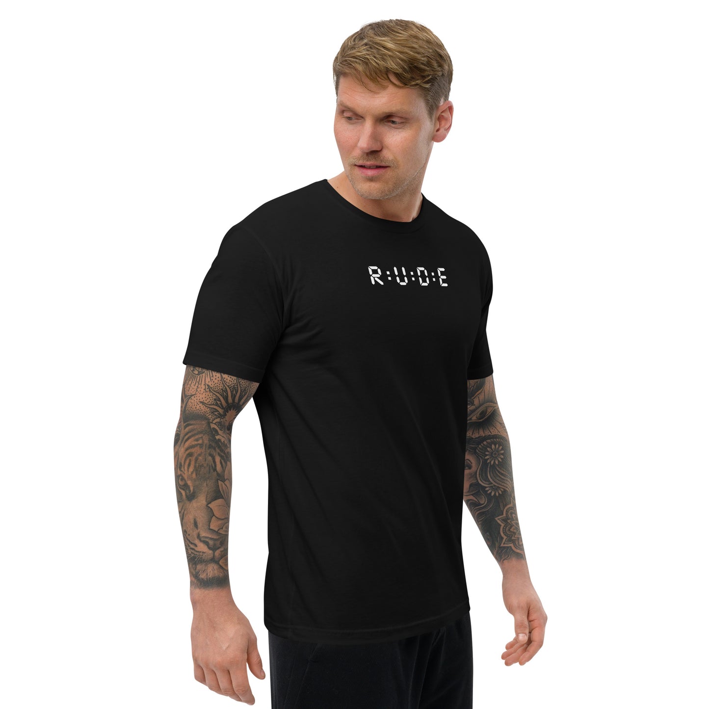 Men's Short Sleeve fitted T-shirt. 100% cotton. PRINTED logo front and back. Perfect for all occasions or for working out at the gym.