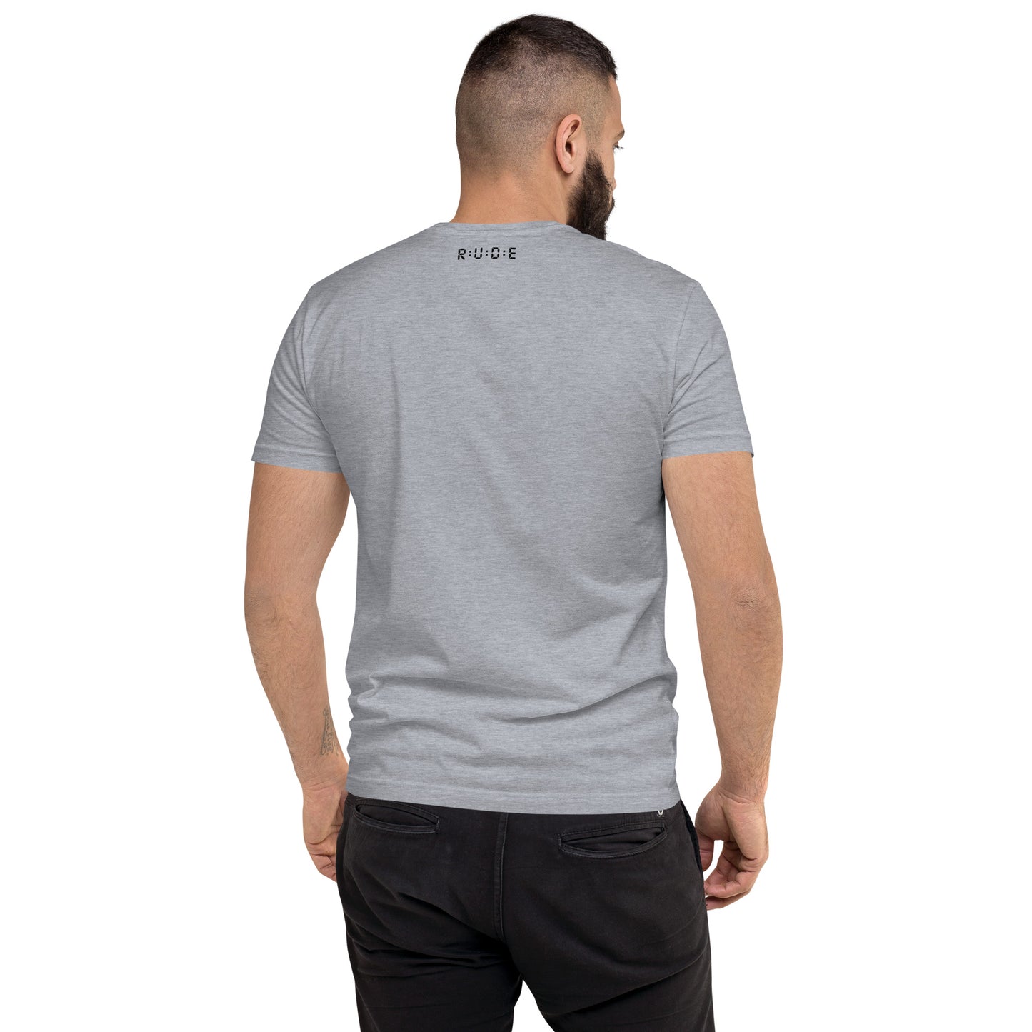 Men's Short Sleeve fitted T-shirt. 100% cotton. PRINTED logo front and back. Perfect for all occasions or for working out at the gym.