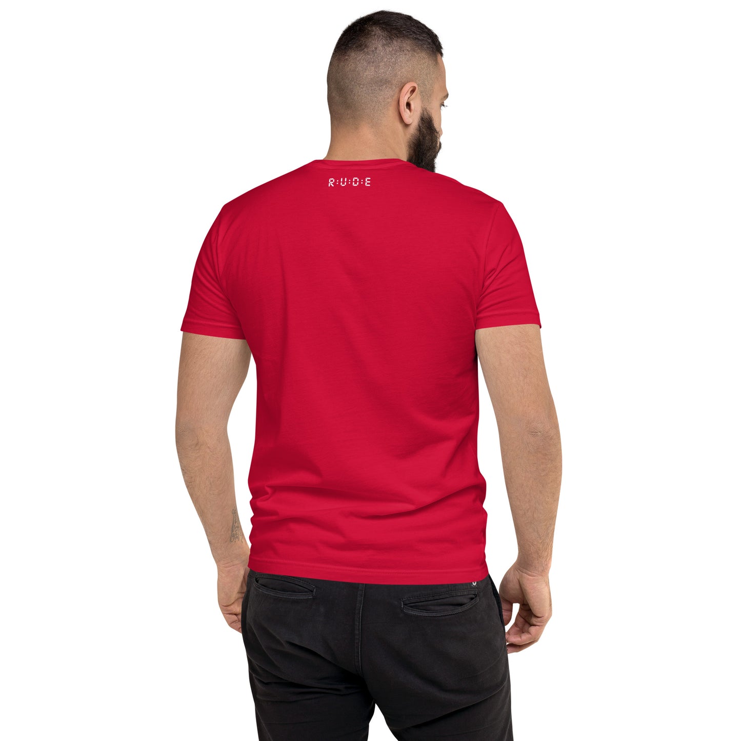Men's Short Sleeve fitted T-shirt. 100% cotton. PRINTED logo front and back. Perfect for all occasions or for working out at the gym.