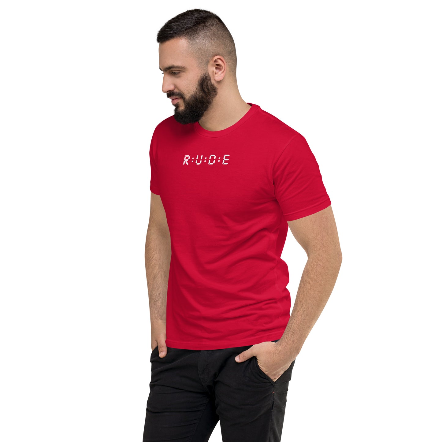 Men's Short Sleeve fitted T-shirt. 100% cotton. PRINTED logo front and back. Perfect for all occasions or for working out at the gym.