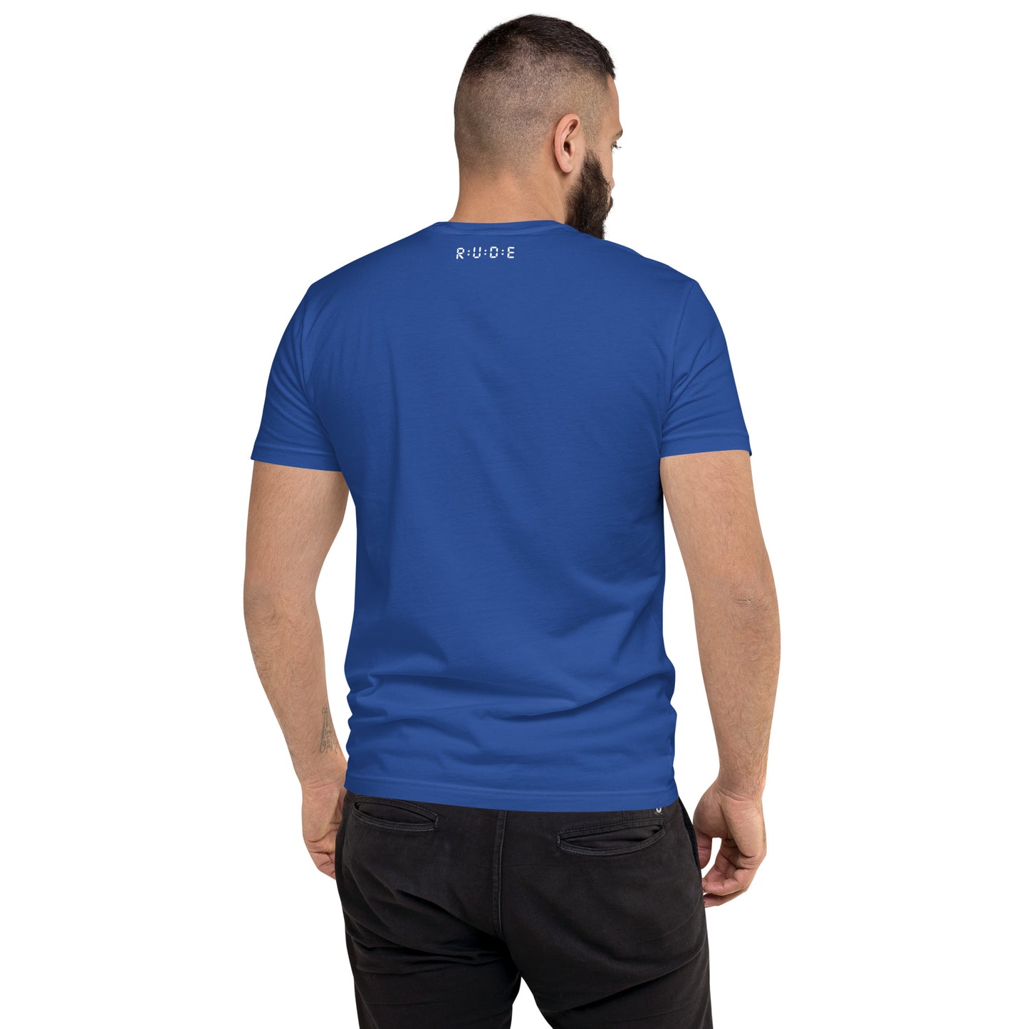 Men's Short Sleeve fitted T-shirt. 100% cotton. PRINTED logo front and back. Perfect for all occasions or for working out at the gym.