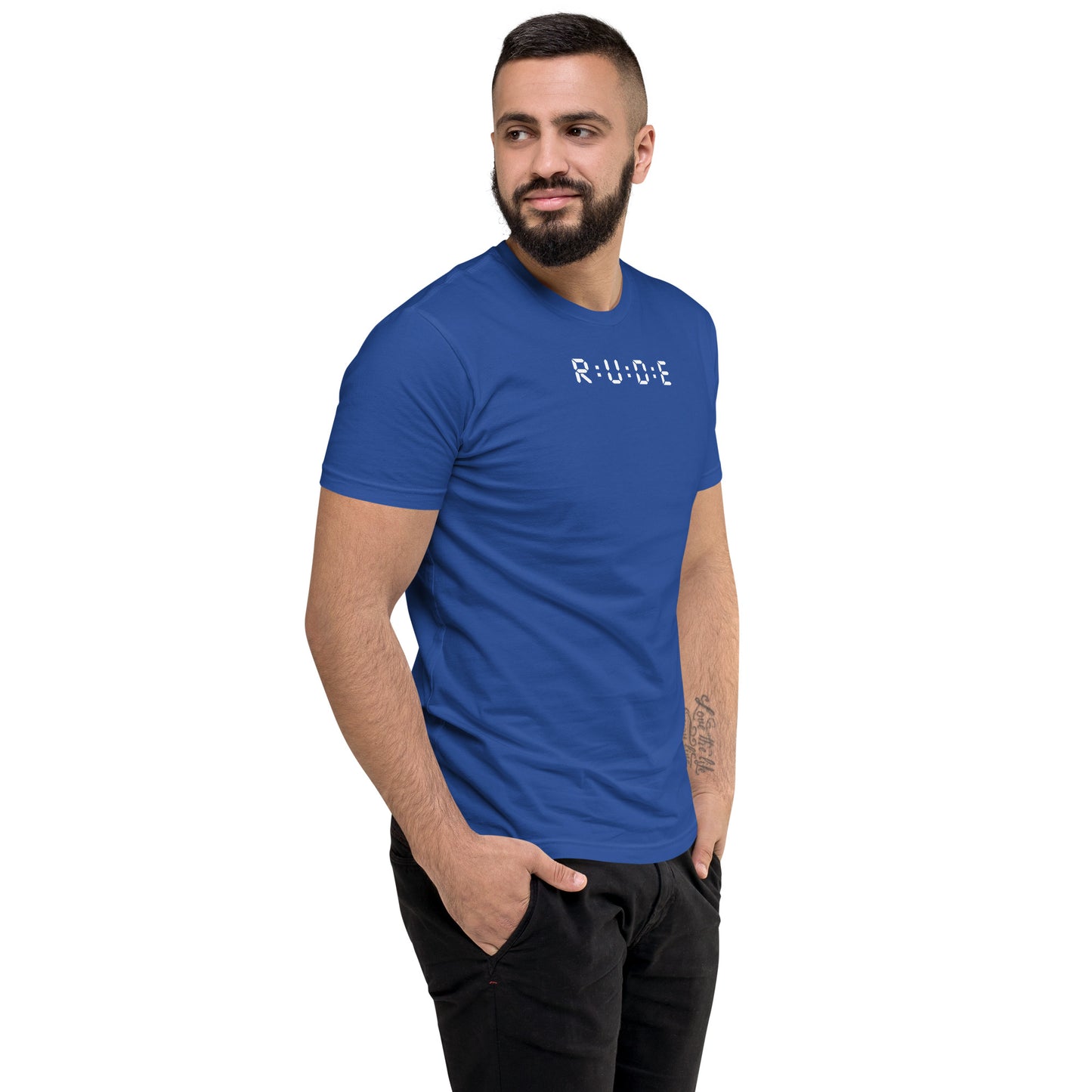 Men's Short Sleeve fitted T-shirt. 100% cotton. PRINTED logo front and back. Perfect for all occasions or for working out at the gym.