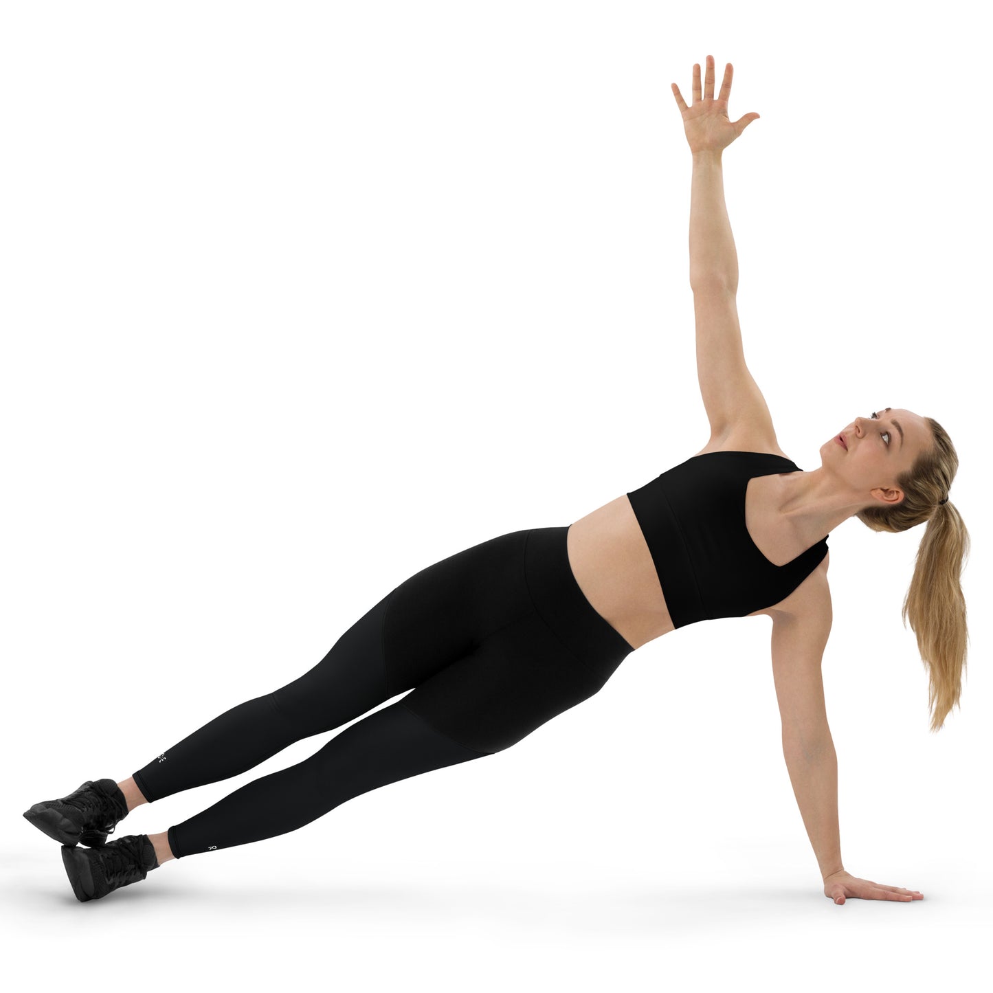 Sports Leggings in Black with with printed logo on ankles. None see through. Essential phone pocket (a perfect match with our Longline sports bra).