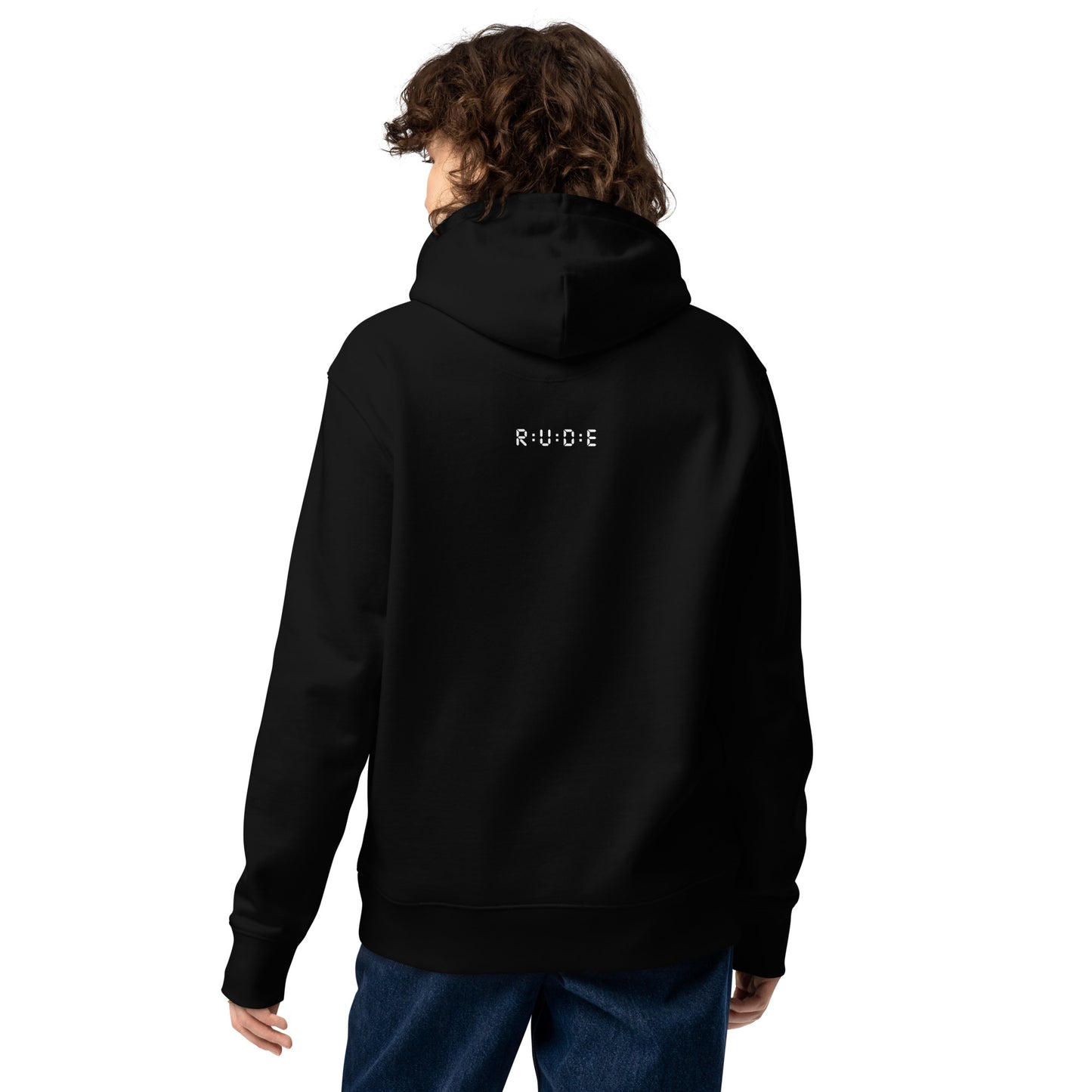Unisex Essential Eco Hoodie in black – Organic Cotton Streetwear | Rude Attire