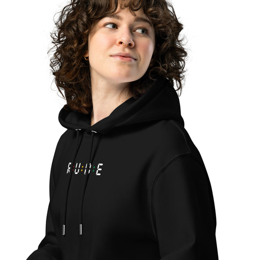 Unisex 350gsm Essential Luxury Premium Eco Hoodie – Organic Cotton, Printed Logo with Red Gold and Green detail Front & Back