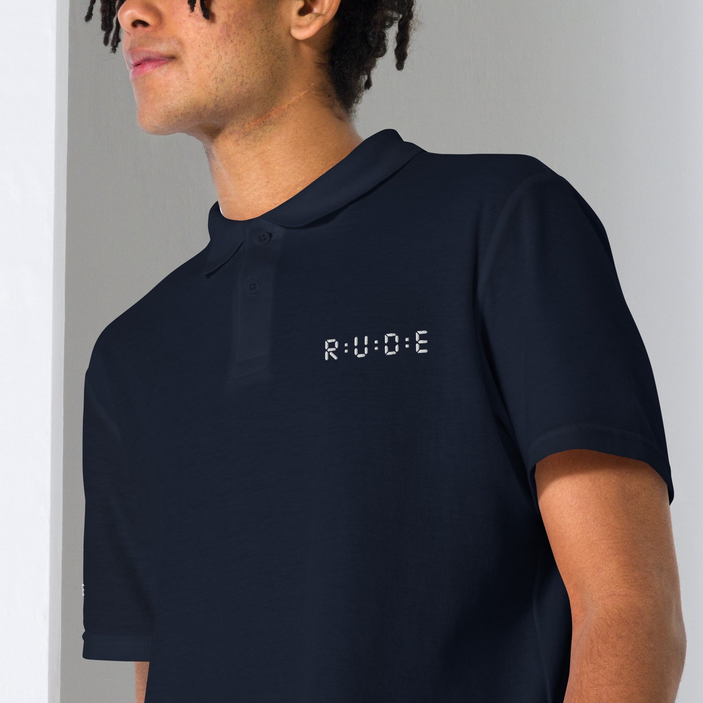 Unisex pique polo shirt in navy – premium streetwear polo | Rude Attire