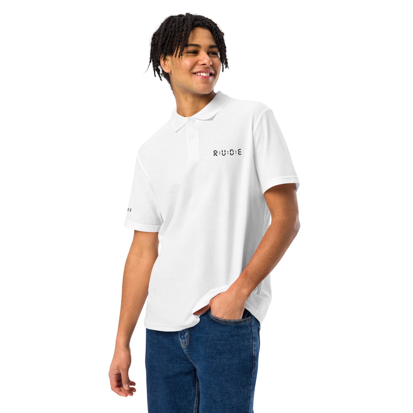 Unisex pique polo shirt in white – premium streetwear polo | Rude Attire