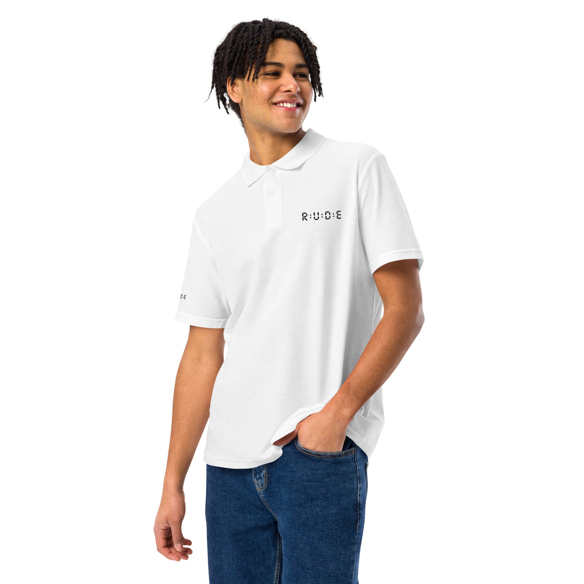 Unisex pique polo shirt in white – premium streetwear polo | Rude Attire
